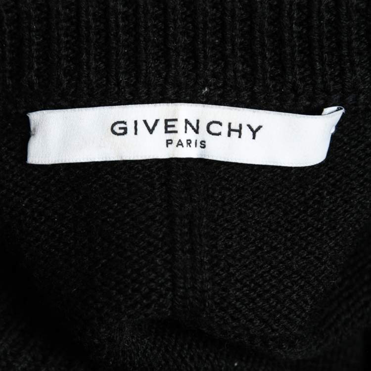 Pre Owned Givenchy Black Logo Band Intarsia Wool Knit Sweater L
