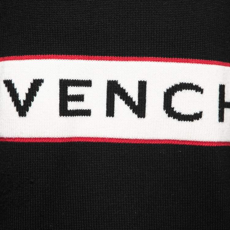 Pre Owned Givenchy Black Logo Band Intarsia Wool Knit Sweater L