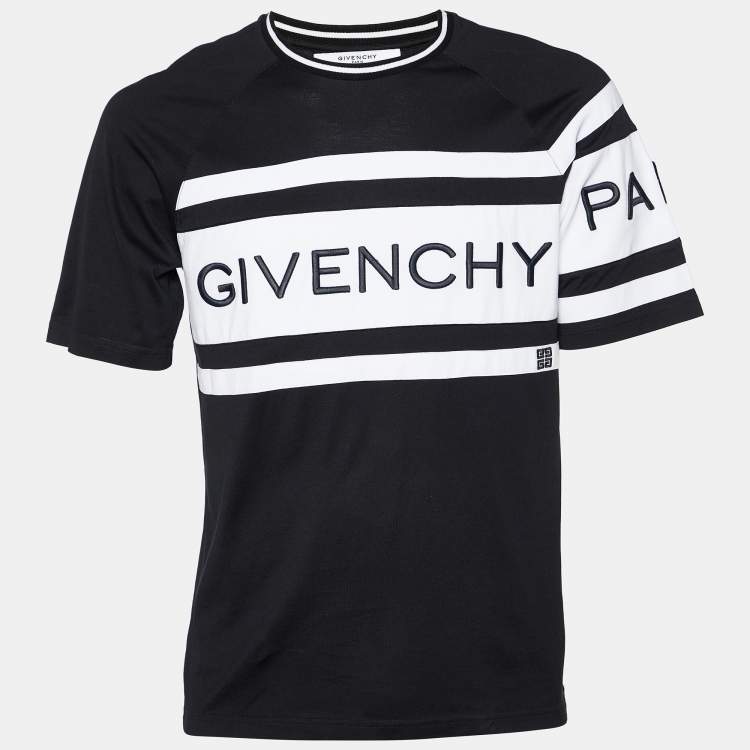 Givenchy Black Contrast Logo Embroidered Cotton Knit Crewneck T