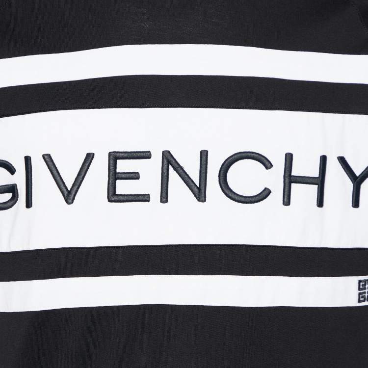 Pre Owned Givenchy Black Contrast Logo Embroidered Cotton Knit Crewneck T-Shirt S