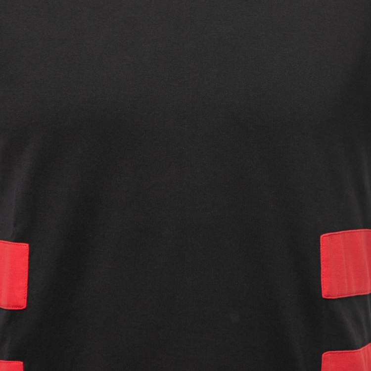 Pre Owned Givenchy Black/Red Cotton Colorblock Detail Crew Neck T-Shirt S