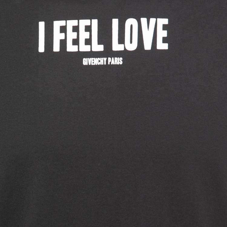 Pre Owned Givenchy Black "I Feel Love" Printed Cotton Crew Neck Short Sleeve T-Shirt L