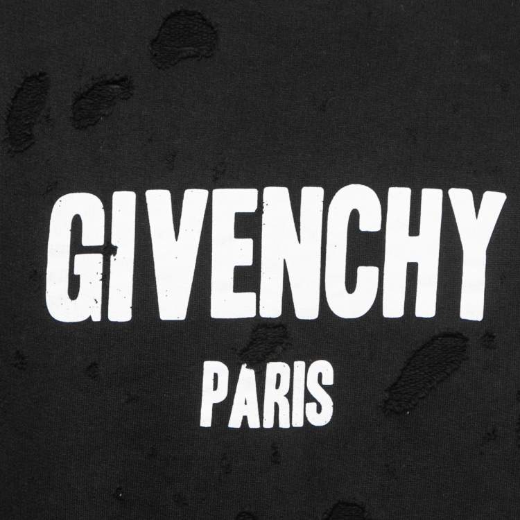 Pre Owned Givenchy Black Distressed Cotton Logo Print Sweatshirt XL