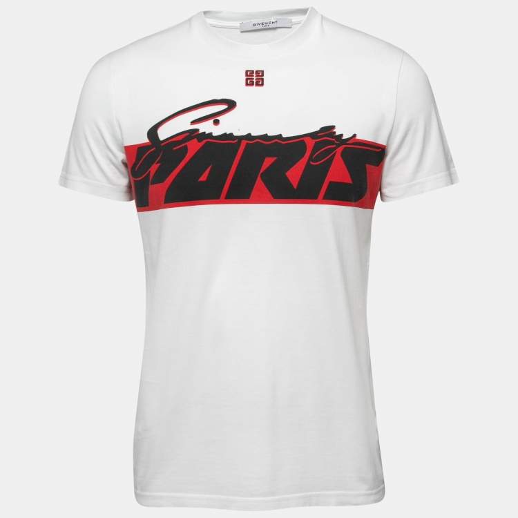 Pre Owned Givenchy White Printed Cotton Half Sleeve Crew Neck T-Shirt S