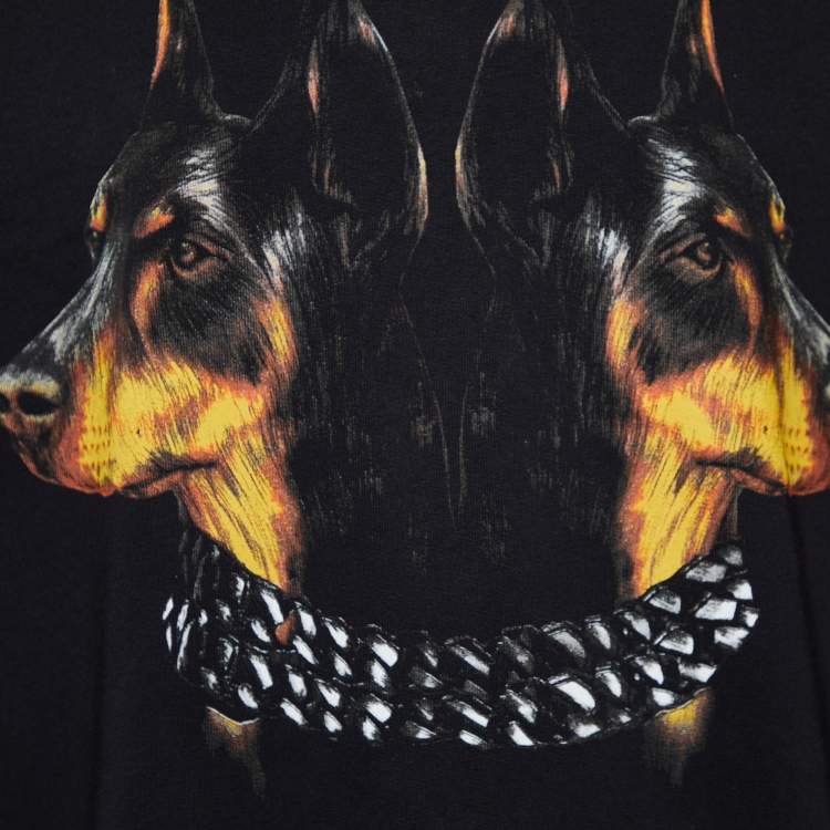 Pre Owned Givenchy Black Double Doberman Printed Cotton Knit Sweatshirt XL