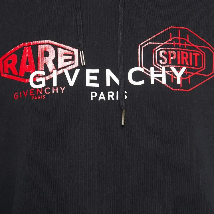 Pre Owned Givenchy Black Logo Printed Cotton Hoodie M