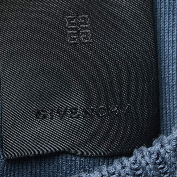 Pre Owned Givenchy Blue Logo Patterned Cotton Knit Crew Neck Sweater S