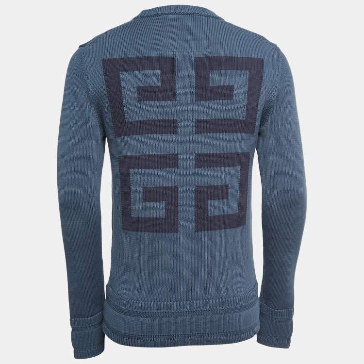 Givenchy Blue Logo Patterned Cotton Knit Crew Neck Sweater S