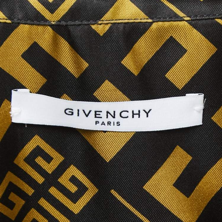 Pre Owned Givenchy Black Logo Print Silk Button Front Half Sleeve Shirt L