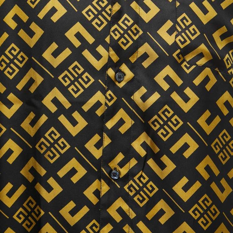 Pre Owned Givenchy Black Logo Print Silk Button Front Half Sleeve Shirt L