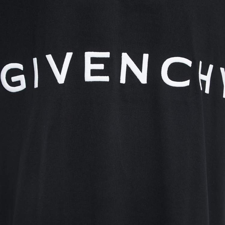 Pre Owned Givenchy Black Logo Embroidered Cotton Crew Neck Half Sleeve Oversized T-Shirt XL
