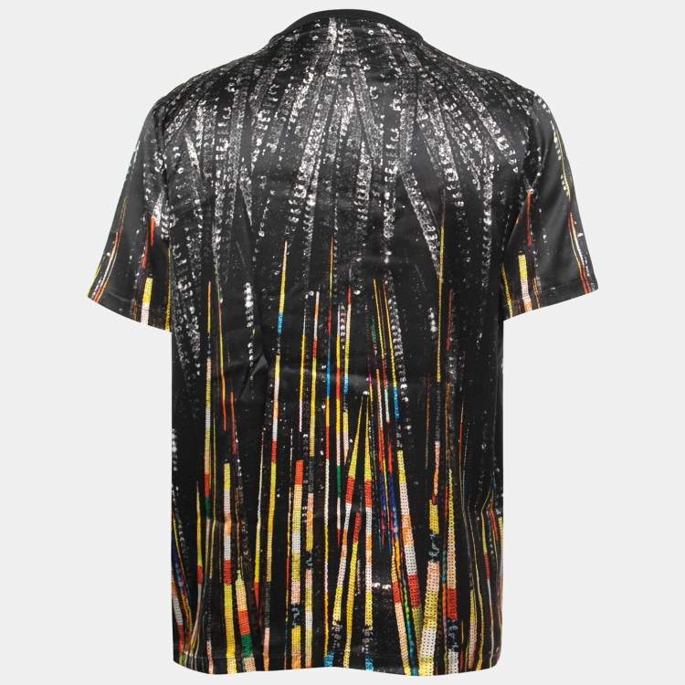 Pre Owned Givenchy Black Sequin Printed Silk Satin T-Shirt S
