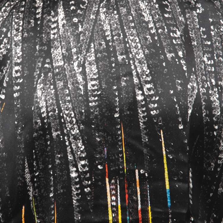 Pre Owned Givenchy Black Sequin Printed Silk Satin T-Shirt S