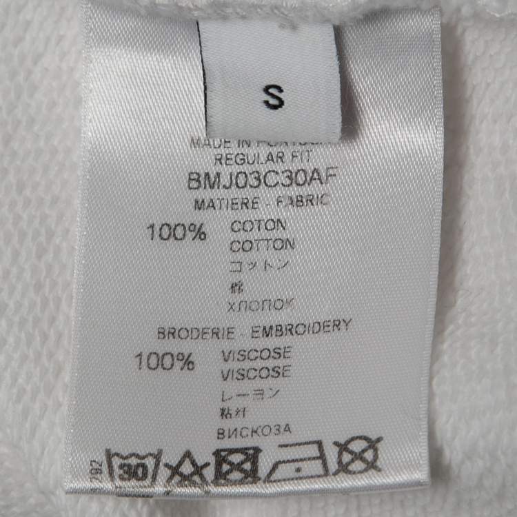 Pre Owned Givenchy White Logo Embroidered Cotton Crew Neck Sweater S