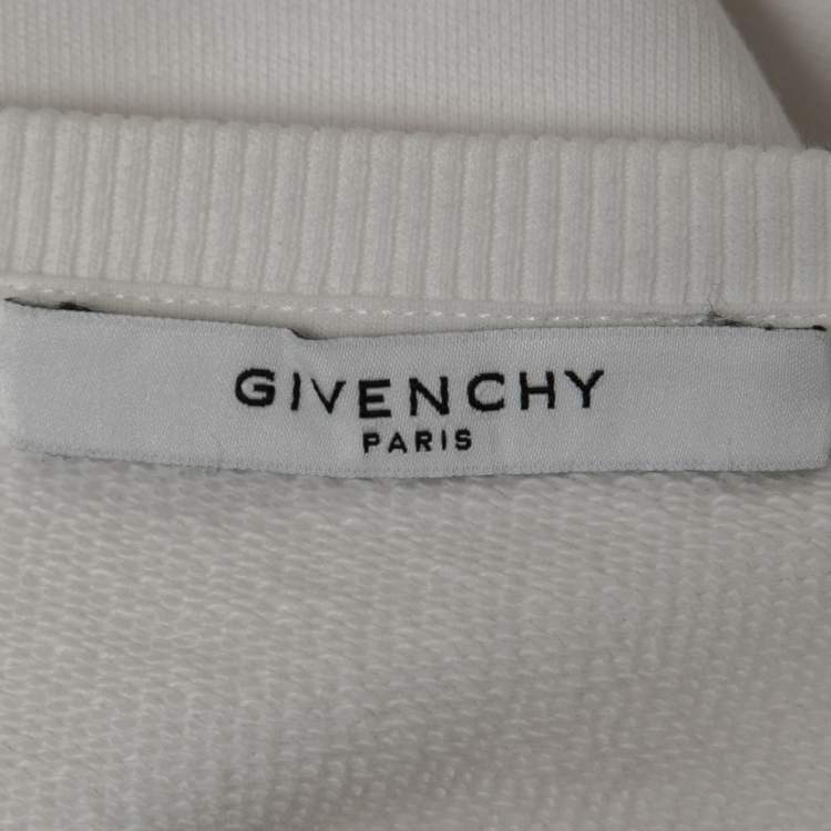 Pre Owned Givenchy White Logo Embroidered Cotton Crew Neck Sweater S