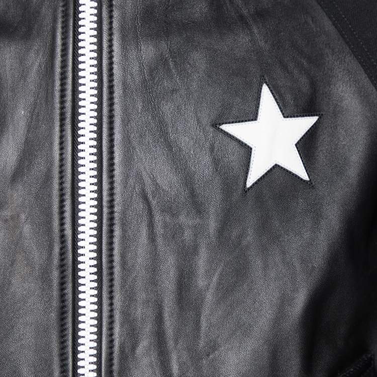 Pre Owned Givenchy Black Leather Star Applique Zip Front Jacket XL