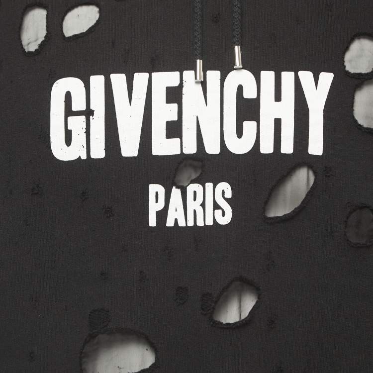 Pre Owned Givenchy Black Distressed Logo Print Cotton Hoodie XS