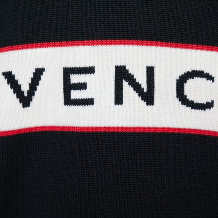 Pre Owned Givenchy  Black Logo Band Intarsia Wool Knit Sweater XXL