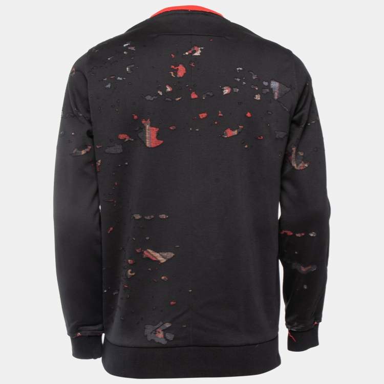 Pre Owned Givenchy Black Ripped Cotton Crew Neck Sweatshirt XS 