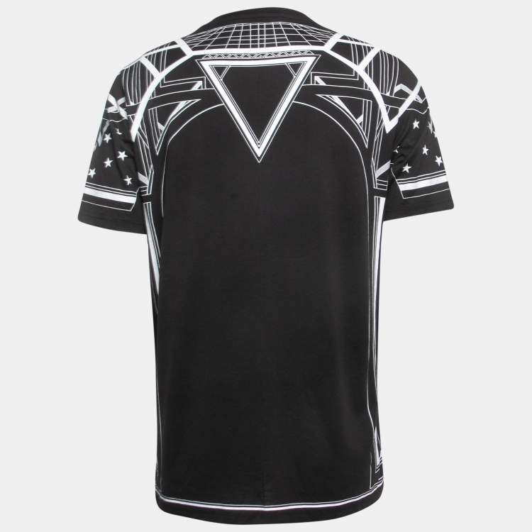 Pre Owned Givenchy Black Geometric Print Cotton Crew Neck Half Sleeve T-Shirt S