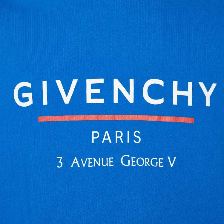 Pre Owned Givenchy Blue Address Logo printed Cotton Knit Hoodie XXL