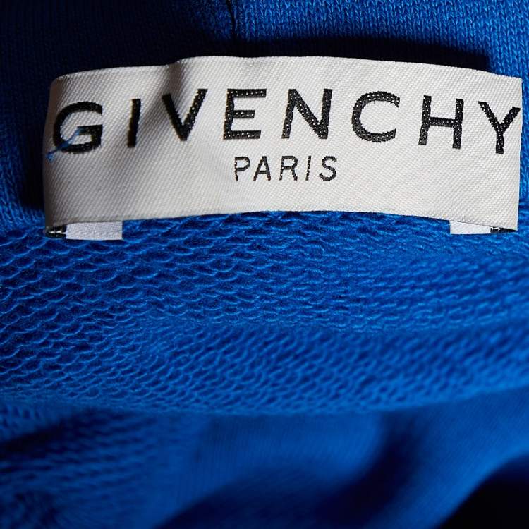 Pre Owned Givenchy Blue Address Logo printed Cotton Knit Hoodie XXL