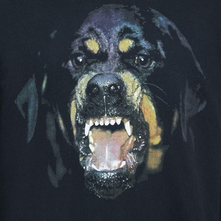 Pre Owned Givenchy Black Rottweiler Print Cotton Hooded Sweatshirt L
