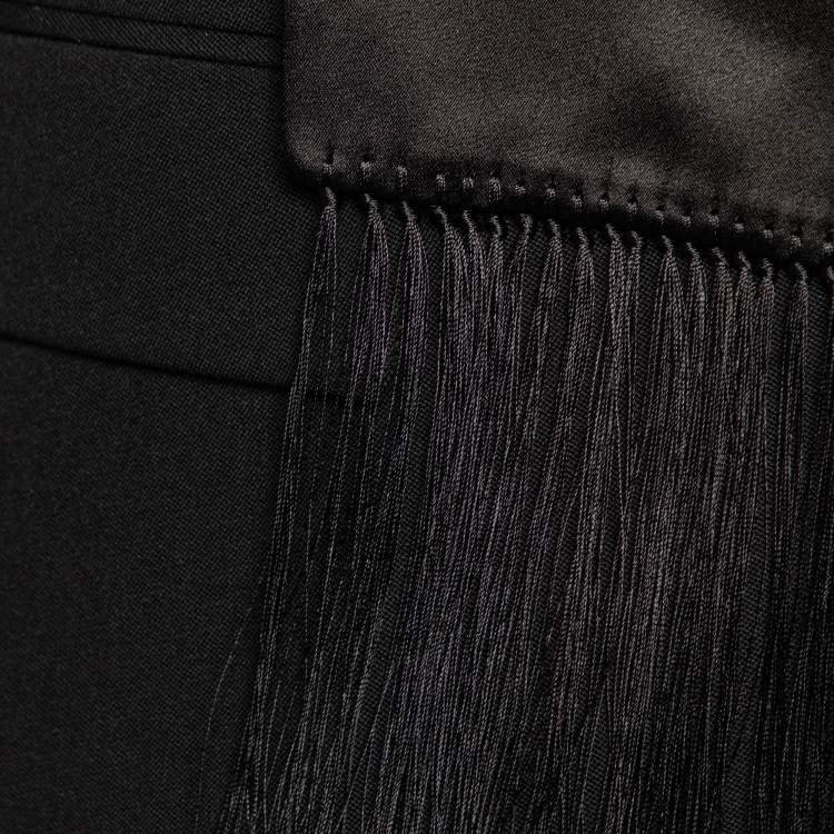 Pre Owned Givenchy Black Wool & Silk Satin Fringed Shawl Collar Blazer M