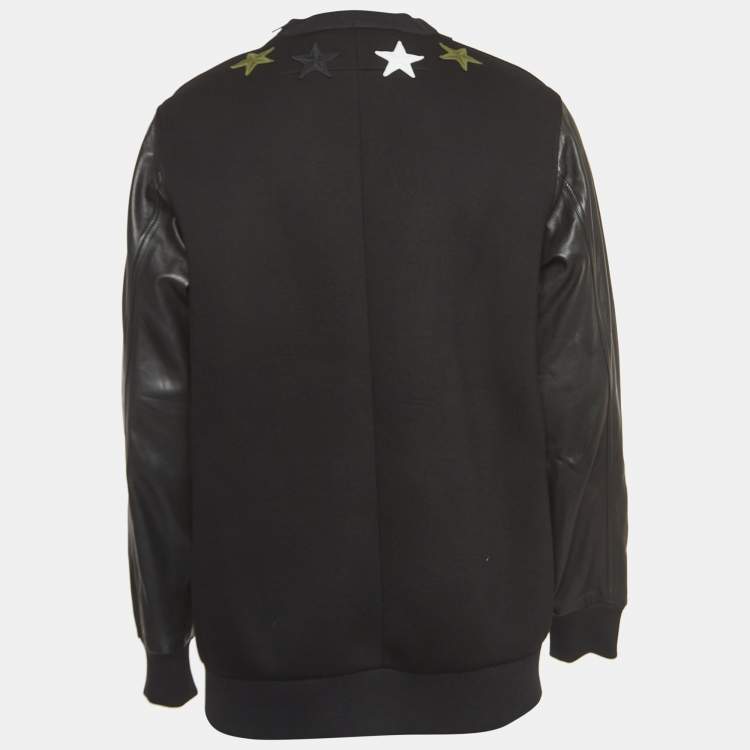 Pre Owned Givenchy Black Lambskin & Neoprene Star Embroidered Sweatshirt M