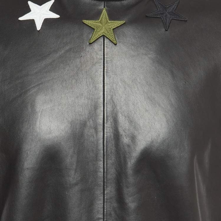 Pre Owned Givenchy Black Lambskin & Neoprene Star Embroidered Sweatshirt M