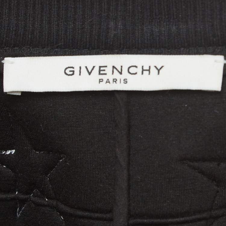 Pre Owned Givenchy Black Lambskin & Neoprene Star Embroidered Sweatshirt M