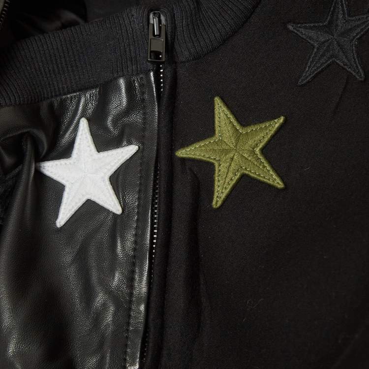 Pre Owned Givenchy Black Lambskin & Neoprene Star Embroidered Sweatshirt M
