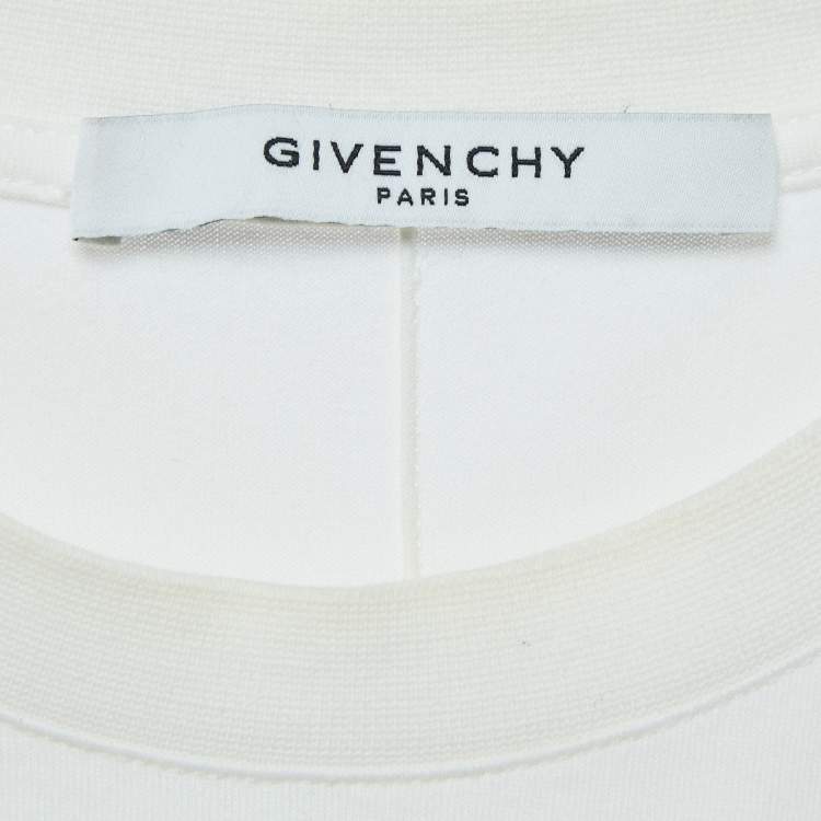 Pre Owned Givenchy White Logo Print Distressed Cotton Half Sleeve T-Shirt L