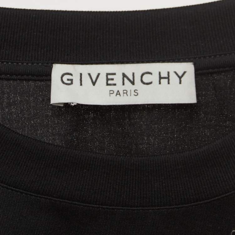 Pre Owned Givenchy Black Logo Print Distressed Cotton Crew Neck T-Shirt S