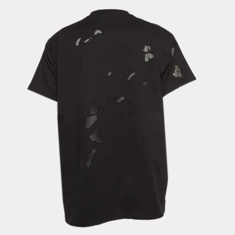 Pre Owned Givenchy Black Logo Print Distressed Cotton Crew Neck T-Shirt S