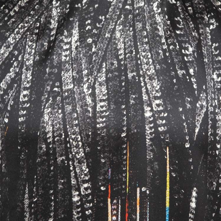 Pre Owned Givenchy Black Sequin Print Silk Satin T-Shirt XS