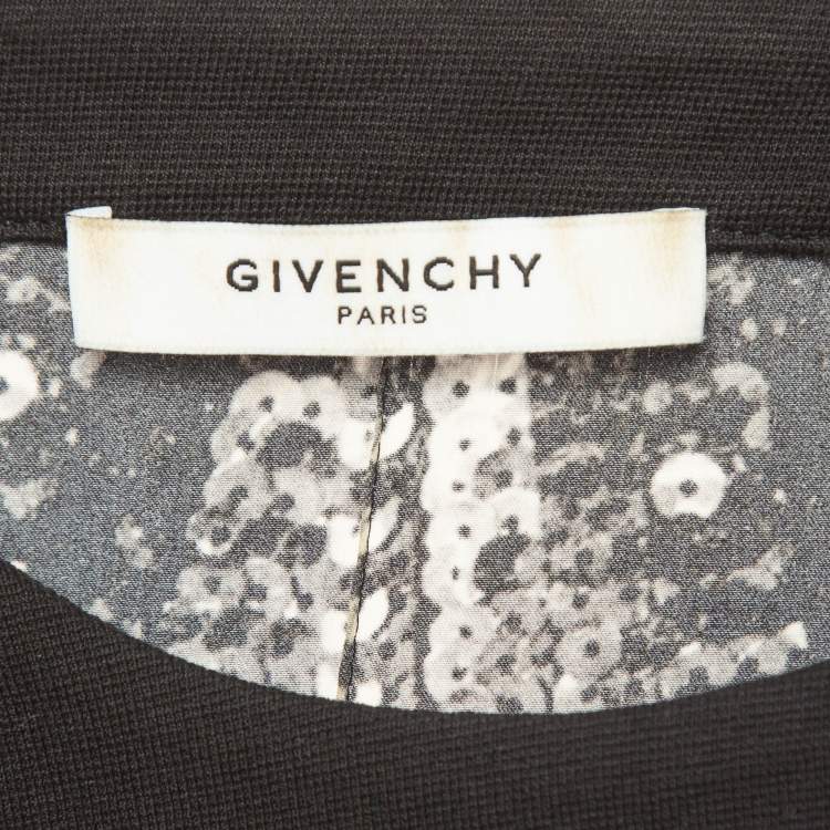 Pre Owned Givenchy Black Sequin Print Silk Satin T-Shirt XS