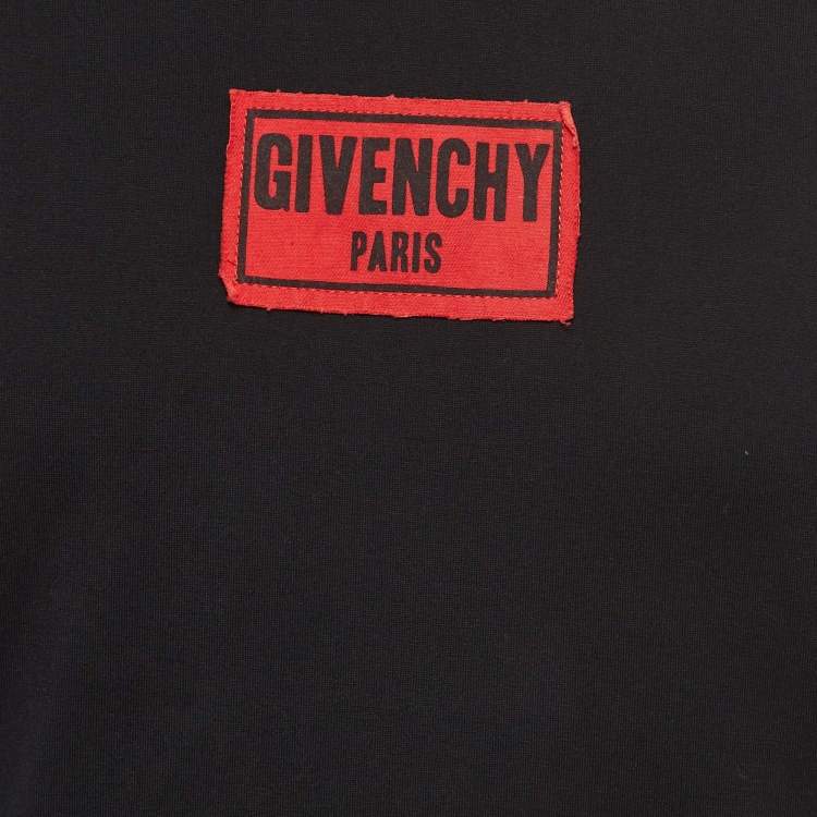 Pre Owned Givenchy Black Logo Applique Distressed Cotton Crew Neck T-Shirt S