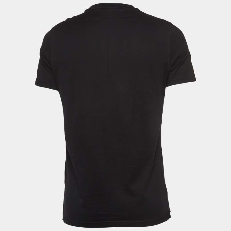 Pre Owned Givenchy Black Logo Applique Distressed Cotton Crew Neck T-Shirt S