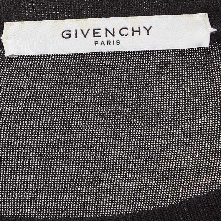 Pre Owned Givenchy Black Logo Tape Trim Wool Knit Crew Neck Sweatshirt L