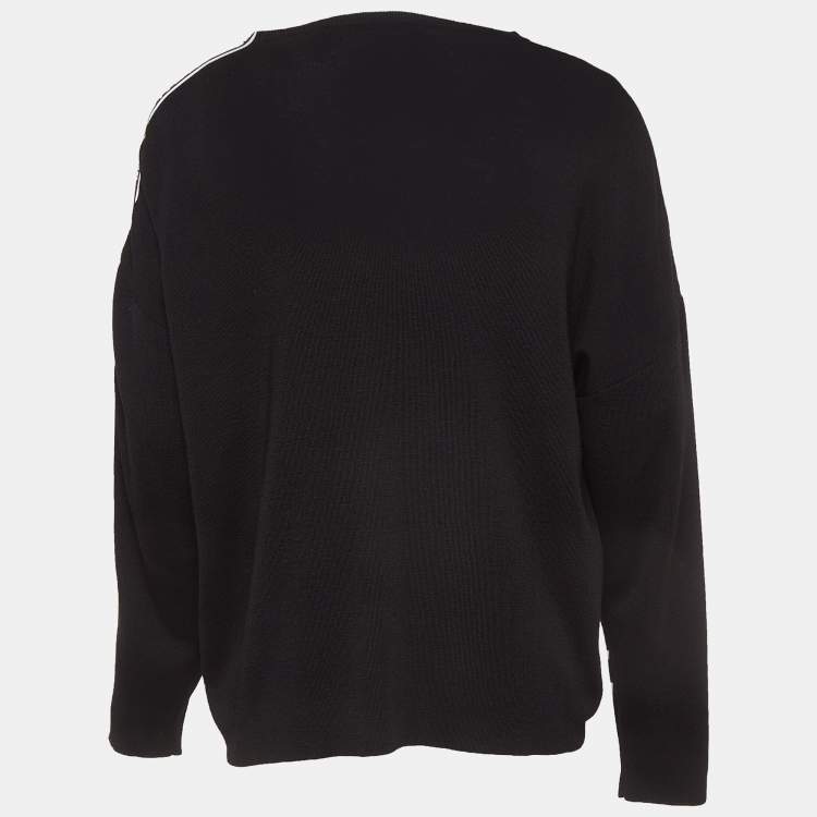 Pre Owned Givenchy Black Logo Tape Trim Wool Knit Crew Neck Sweatshirt L