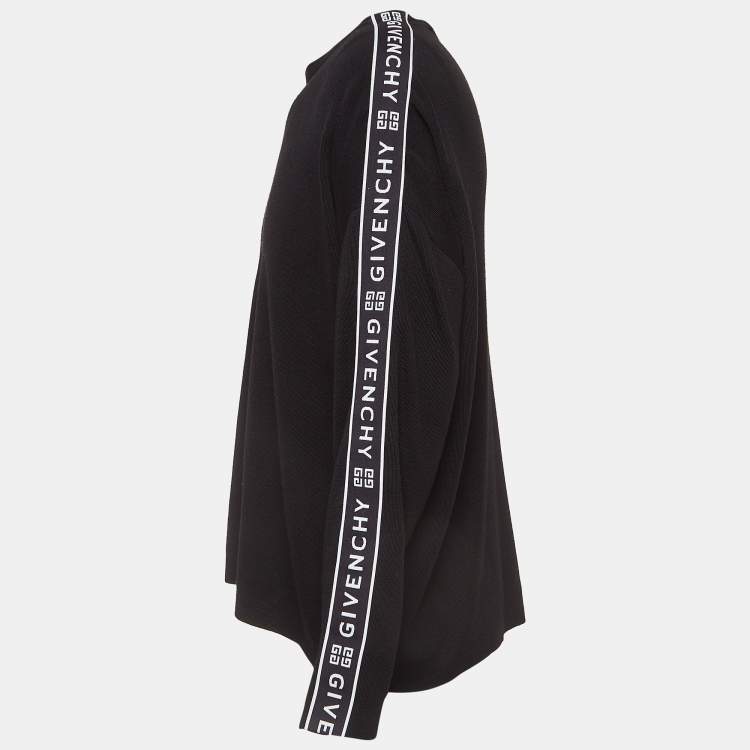 Pre Owned Givenchy Black Logo Tape Trim Wool Knit Crew Neck Sweatshirt L