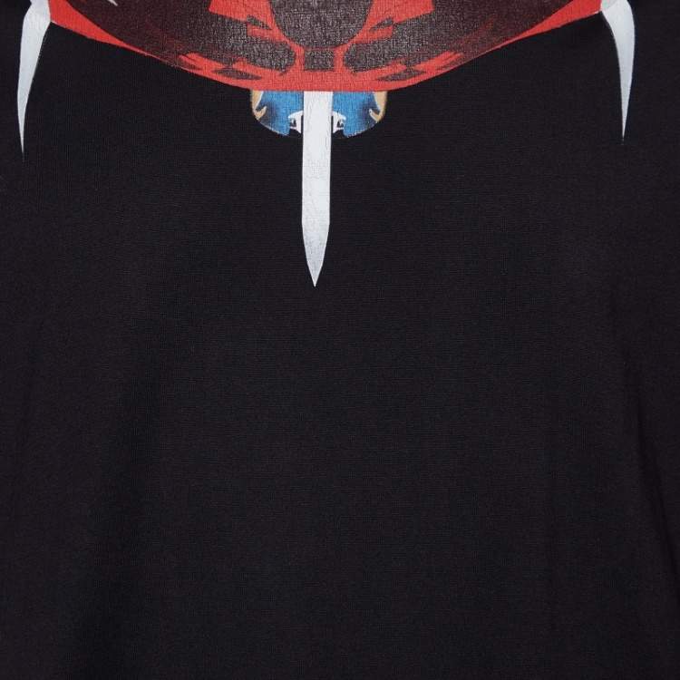 Pre Owned Givenchy Black Collar Print Cotton Crew Neck T-Shirt S