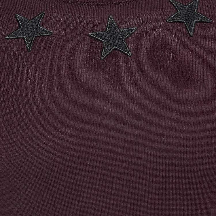 Pre Owned Givenchy Burgundy Wool Knit Star Badge Detail Sweatshirt XS