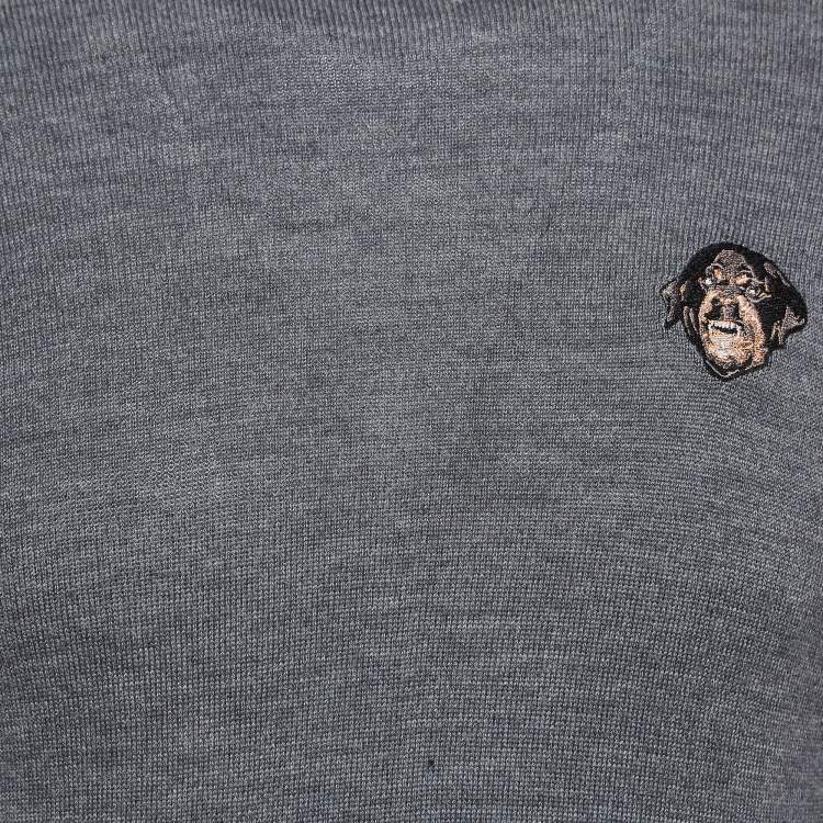 Pre Owned Givenchy Grey Embroidered Wool Knit Sweatshirt XS