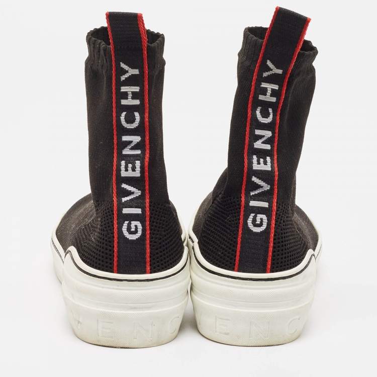 Pre Owned Givenchy Black Knit Fabric Logo High Top Sneakers Size 41