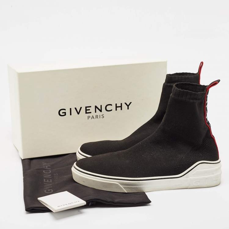 Pre Owned Givenchy Black Knit Fabric Logo High Top Sneakers Size 41