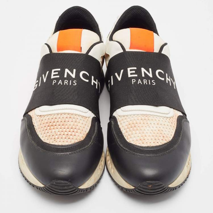 Pre Owned Givenchy Black/White Leather and Mesh Runner Active Sneakers Size 44