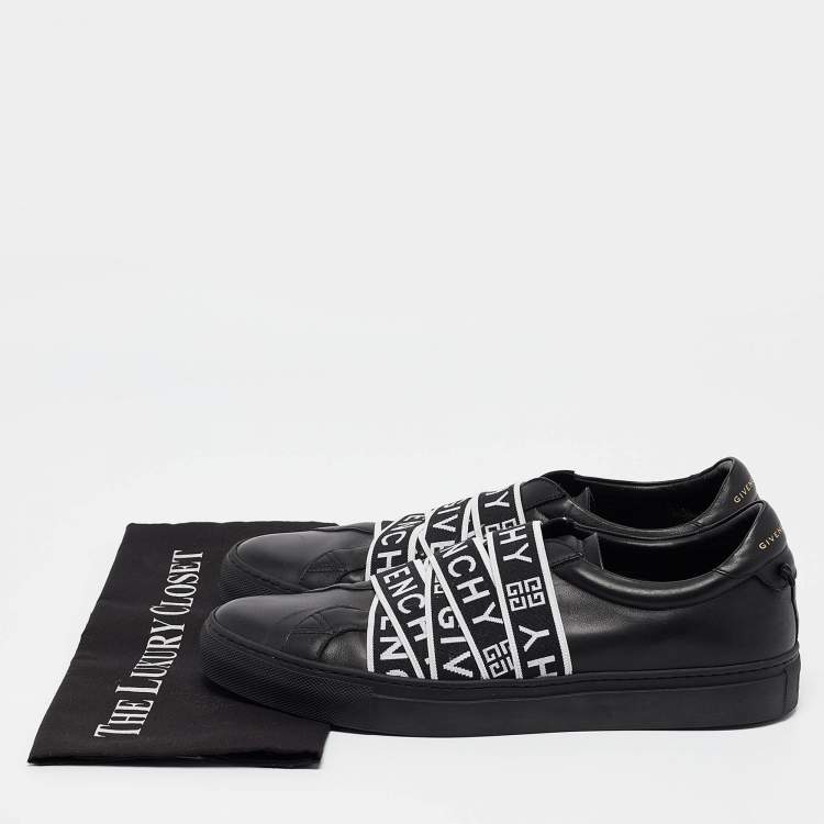 Pre Owned Givenchy Black Leather 4G Webbing Detail Low Top Sneakers Size 42