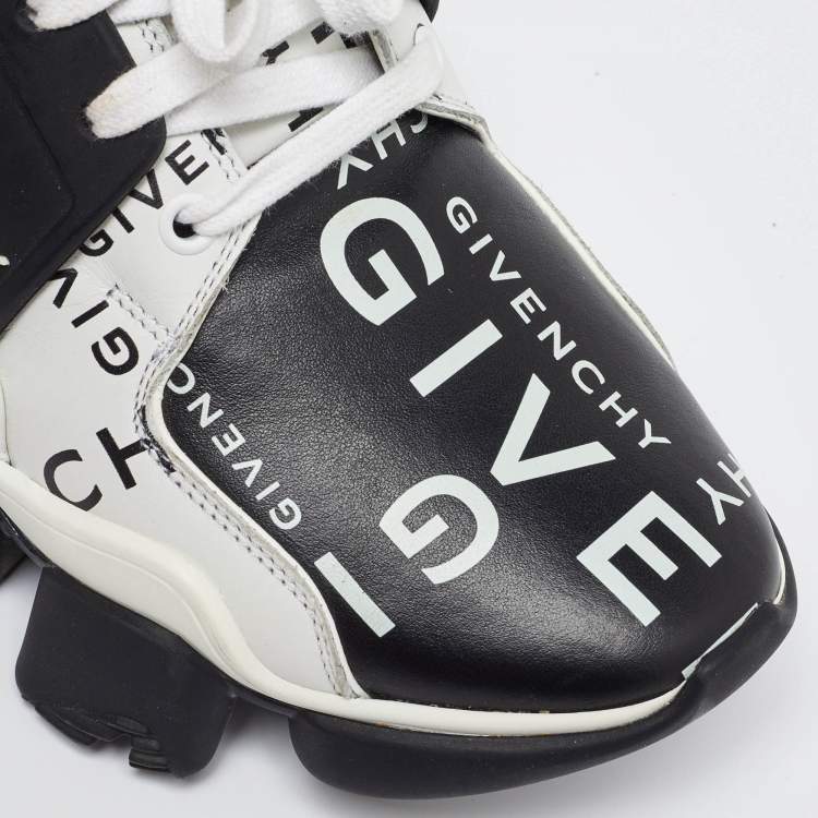 Pre Owned Givenchy Black/White Logo Print Leather Jaw Sneakers Size 41